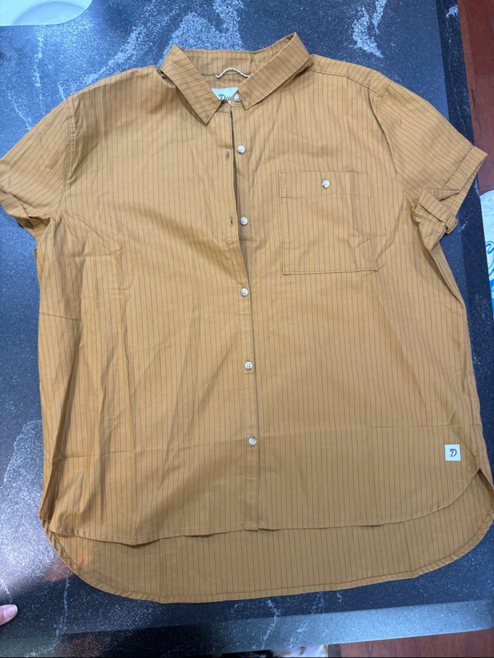 Women's Short-Sleeve Button-Down Shirt - Mustard Stripe NWOT